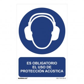 Cartel "es obligatorio el uso de proteccion acustica" (pvc 0,7mm) 30x40cm normaluz
