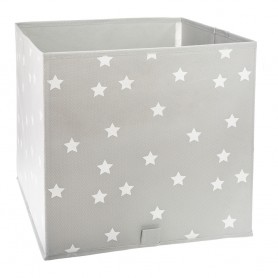 Cesta de ordenación infantil color gris con estrellas. medidas: 29x29x29cm