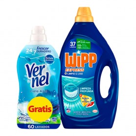Pack detergente wipp gel limpio liso 37 + vernel 60 lavados