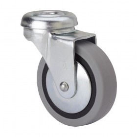 Rueda giratoria de goma con agujero y eje liso, color gris, carga máx. 17 kg, ø 4 cm