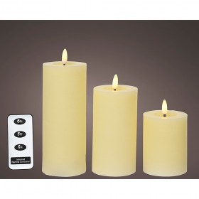 Vela de cera led color crema, ø7 x 19 cm, 3 unidades