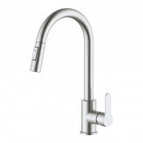 Grifo monomando de cocina caño alto extraíble plateado mate serie miño