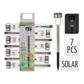 Pack 7 estacas solar de jardin. acero inoxidable. 1 led ip44 ø5x36cm progarden
