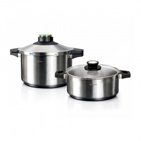 Olla a presión prêst dúo 4 + 6 l, acero inoxidable 18/10, 2 piezas