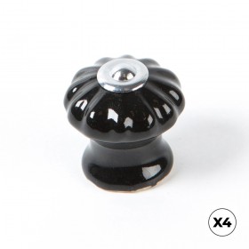 Pomo para mueble, modelo e524, de porcelana y acero con acabado negro, ø28 mm, blíster 4 uds