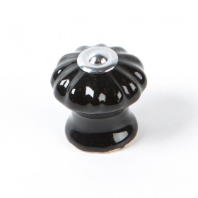 Pomo para mueble, modelo e524, de porcelana y acero con acabado negro, ø28 mm