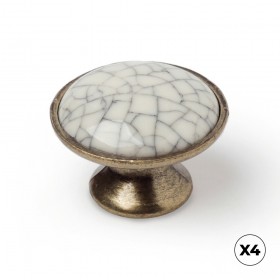 Pomo para mueble, modelo 814, de porcelana y zamak con acabado craquelado y oro viejo, ø30 mm, blíster 4 uds