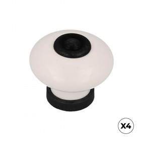 Pomo para mueble, modelo 824, de porcelana y metal con acabado negro mate y blanco, ø31 mm, blíster 4 uds