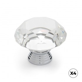 Pomo para mueble, modelo 964, de zamak y cristal con cromo brillo y transparente, ø40 mm, blíster 4 uds