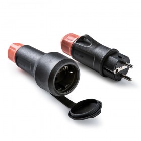 Base móvil con tapa de goma y clavija schuko 2p+t 16a 250 v, ip54, negra, máx. 1,5 x 2,5 mm², blister