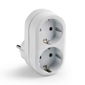 Adaptador doble schuko 2p+t 16a 250 v con entrada frontal, blanco, blister