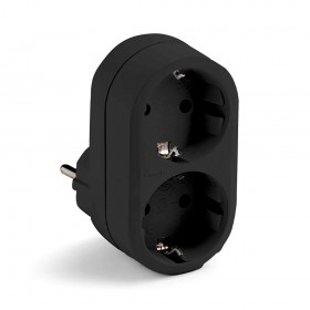 Adaptador doble schuko 2p+t 16a 250 v con entrada frontal, negro, blister