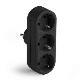 Adaptador triple 2p+t 16a 250v con entrada frontal, negro, blister