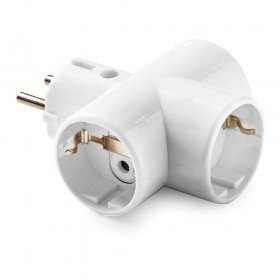 Adaptador triple schuko 2p+t, 16a 250 v, portacontactos en cerámica, reforzado, blanco, retractilado