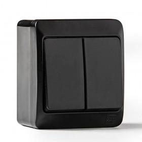 Doble conmutador estanco ip44, 16a 250 v, negro, blister