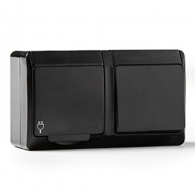 Conmutador + base estanca, ip44 16 a 250 v, negro, blister