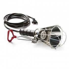 Lámpara portátil con pantalla 100 w 250 v e27, mango de goma negro, cable 5 m y pinza, en bolsa