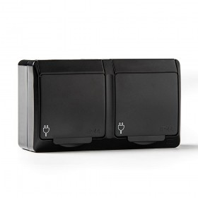 Base doble t/tl estanca, ip44 16 a 250 v, negro, blíster