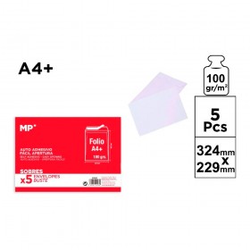 Sobre blanco auto adhesivos, a4+, 324 x 229 mm, 5 uds