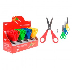 Tijeras escolares, hojas inox con regla, 13 cm, colores surtidos, 24 uds