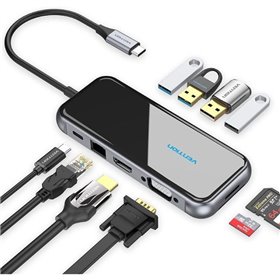 Docking USB Tipo-C Vention TFGHB/ 1xVGA/ 1xHDMI/ 4xUSB/ 1xUSB Tipo-C PD/ 1xRJ45/ 1xLector Tarjetas SD/ Gris